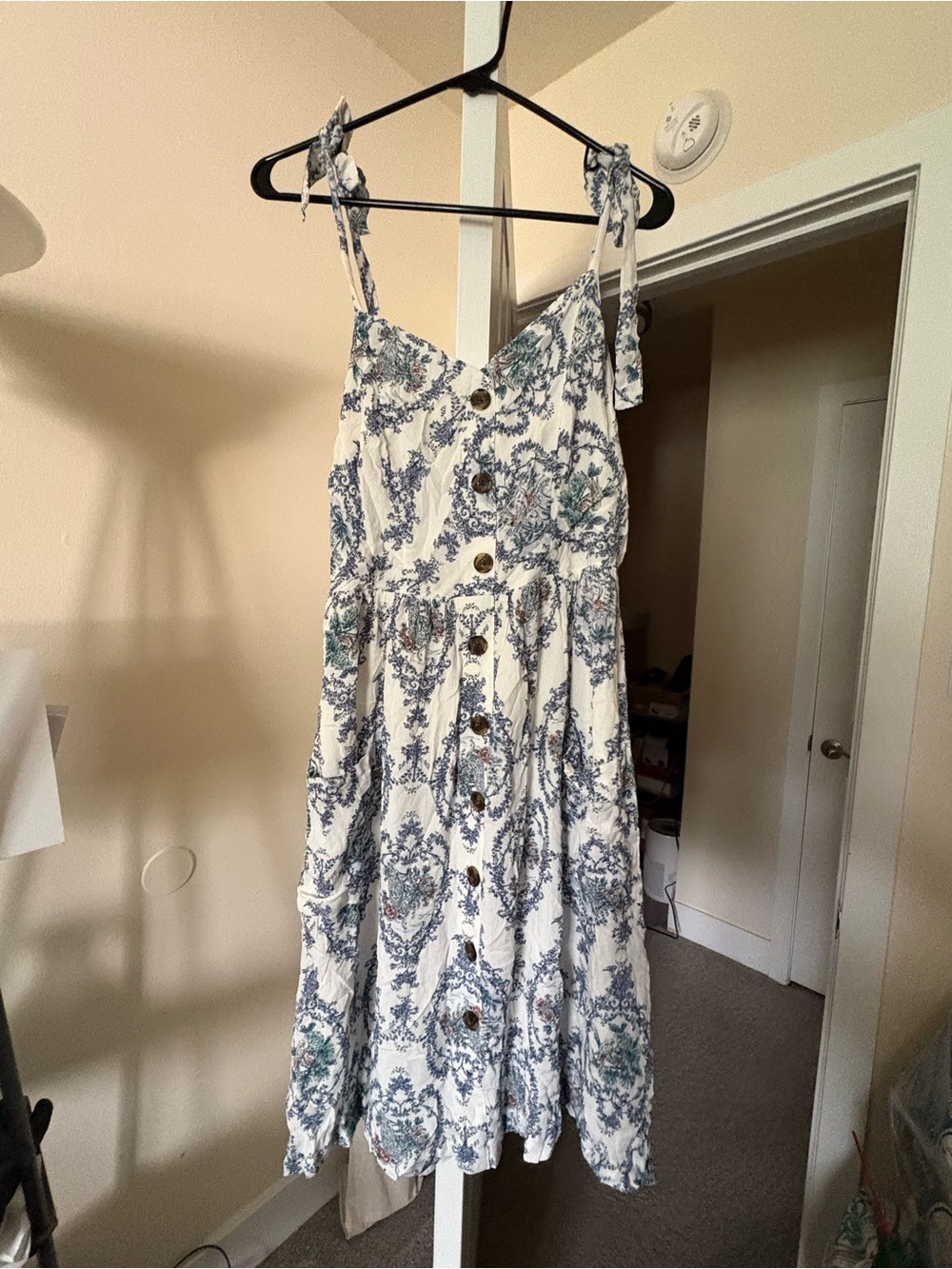 NWT Lauren Conrad Blue Floral/Pink Flamingo Tie-Strap Dress
